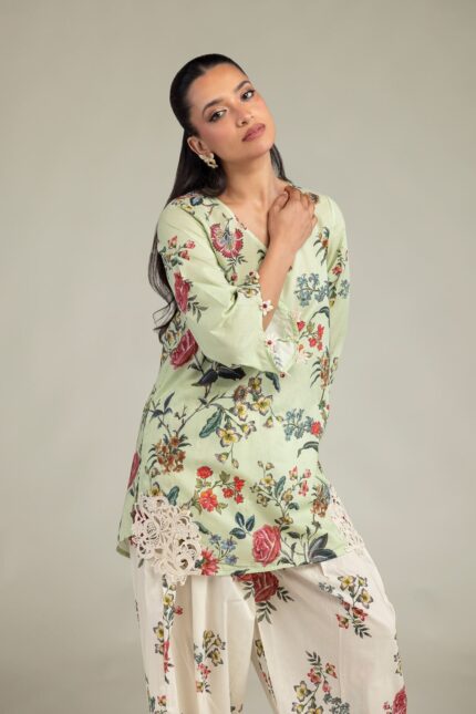 Floral V-Neck Kurta - View 1