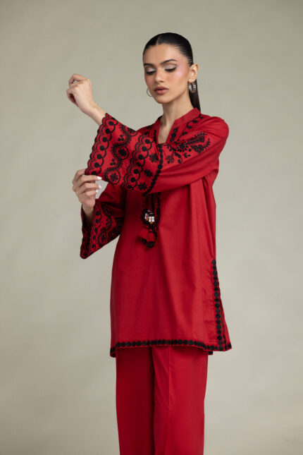 Red Cambric Kurta - View 2