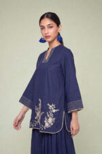 Floral Navy Kurta - View 2