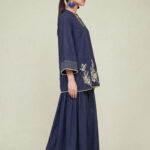Floral Navy Kurta - View 1