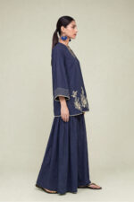 Floral Navy Kurta - View 1