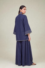 Floral Navy Kurta - View 3