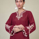 Maroon V-Neck Kurta - View 1