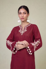 Maroon V-Neck Kurta - View 1