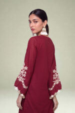 Maroon V-Neck Kurta - View 4