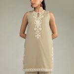Beige Sleeveless Kurta - View 1