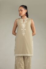 Beige Sleeveless Kurta - View 1
