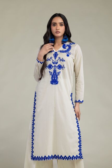 Floral Cambric Kurta - View 1