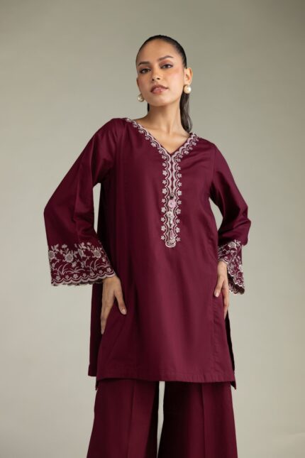 Maroon Cambric Kurta - View 1