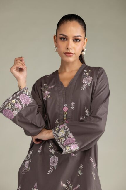 Floral V-Neck Kurta - View 1