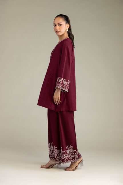 Maroon Cambric Kurta - View 2