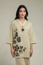 Floral Beige Kurta - View 3