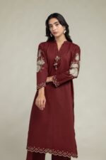 Maroon Floral Kurta - View 1