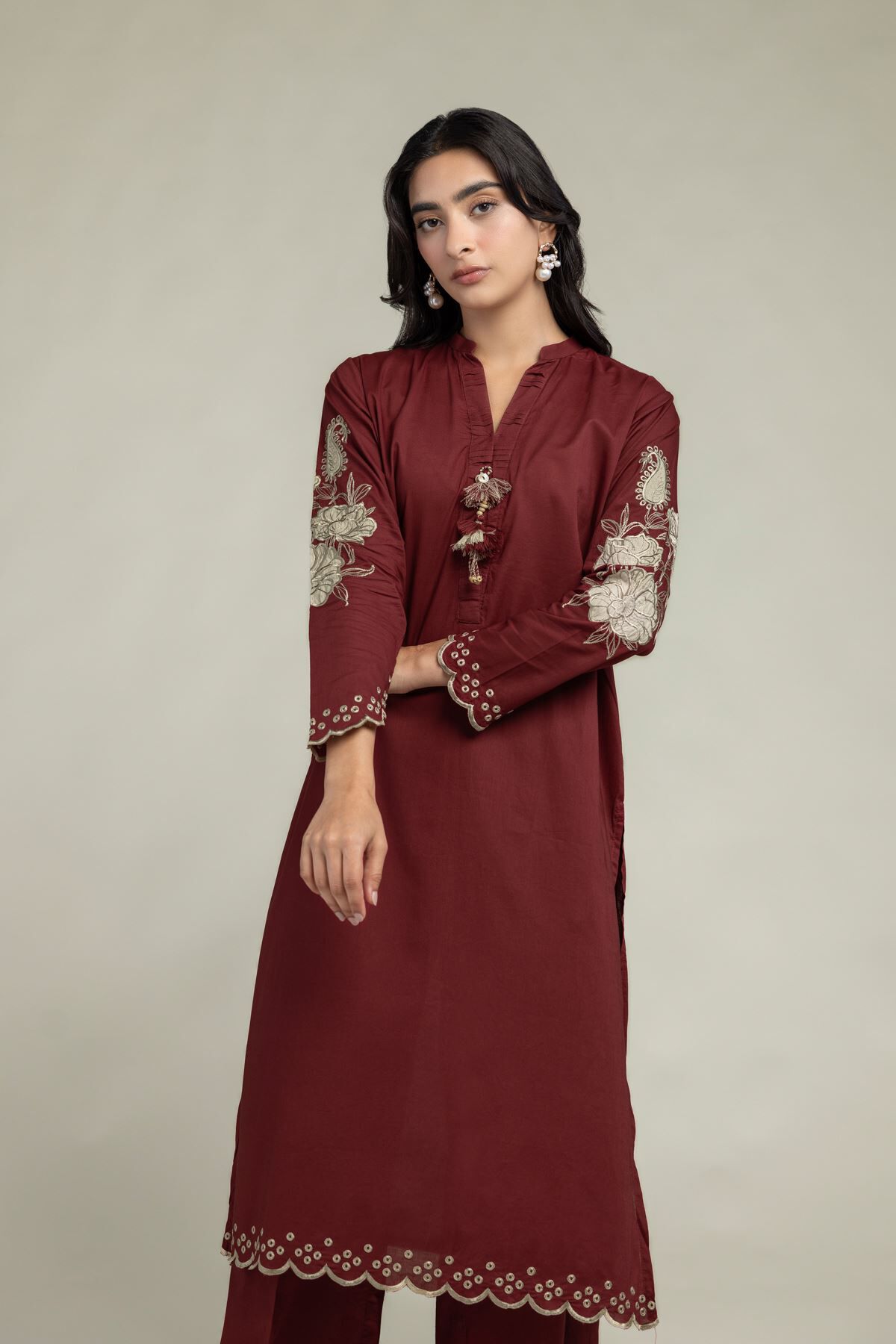 Maroon Floral Kurta-1 Maroon Floral Kurta - View 1