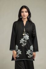 Floral Black Kurta - View 1