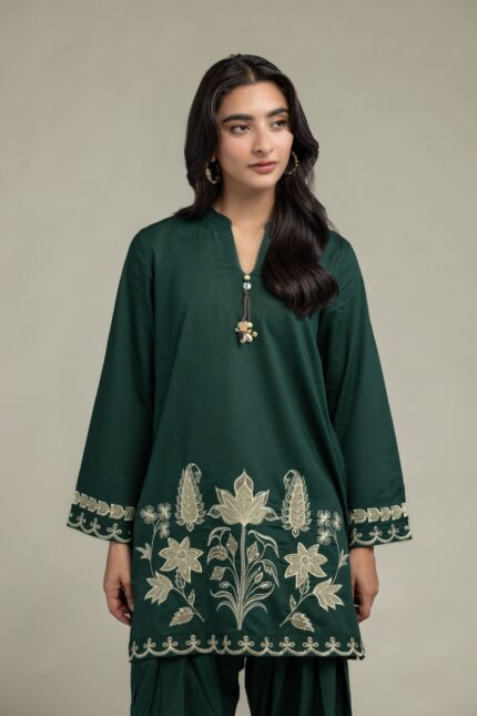 Floral Green Kurta - View 1