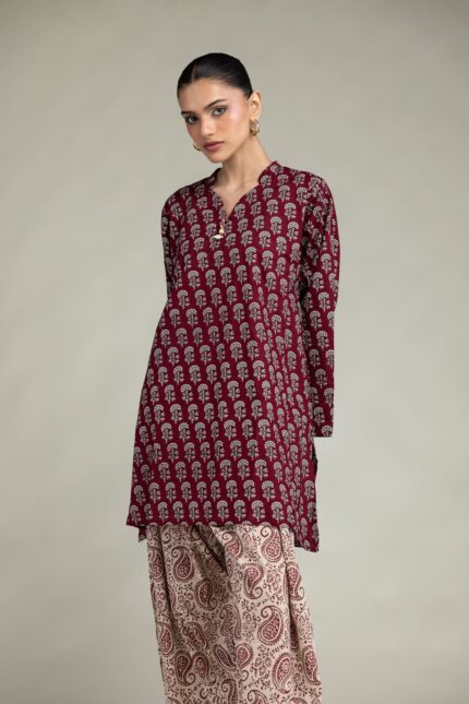 Maroon Cambric Kurta - View 1