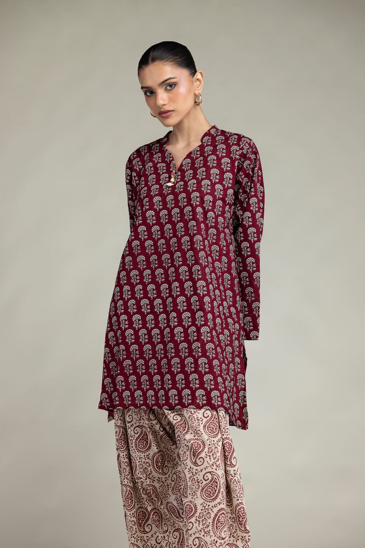 Maroon Cambric Kurta-1 Maroon Cambric Kurta - View 1