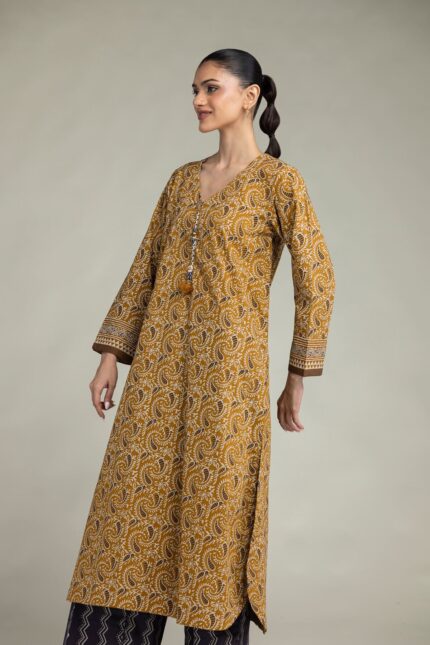 Paisley V-Neck Kurta - View 1