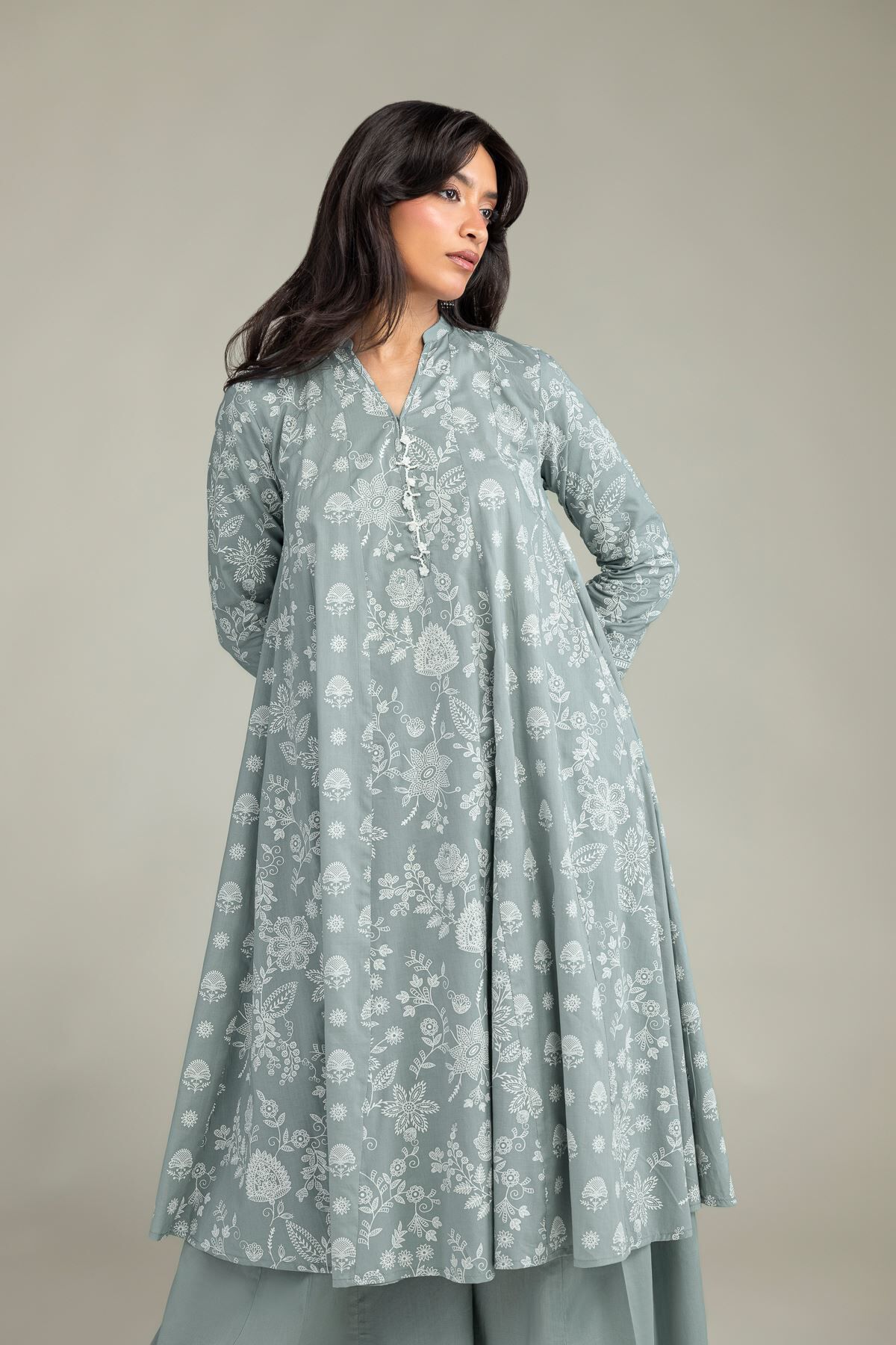 Gray Longline Kurta-1 Gray Longline Kurta - View 1