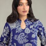 Floral Navy Kurta - View 1