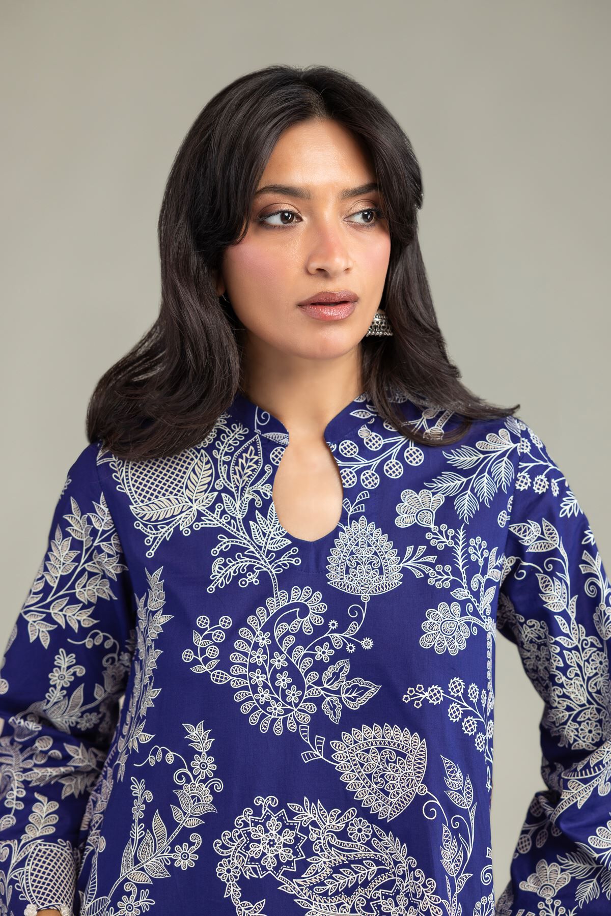 Floral Navy Kurta-1 Floral Navy Kurta - View 1