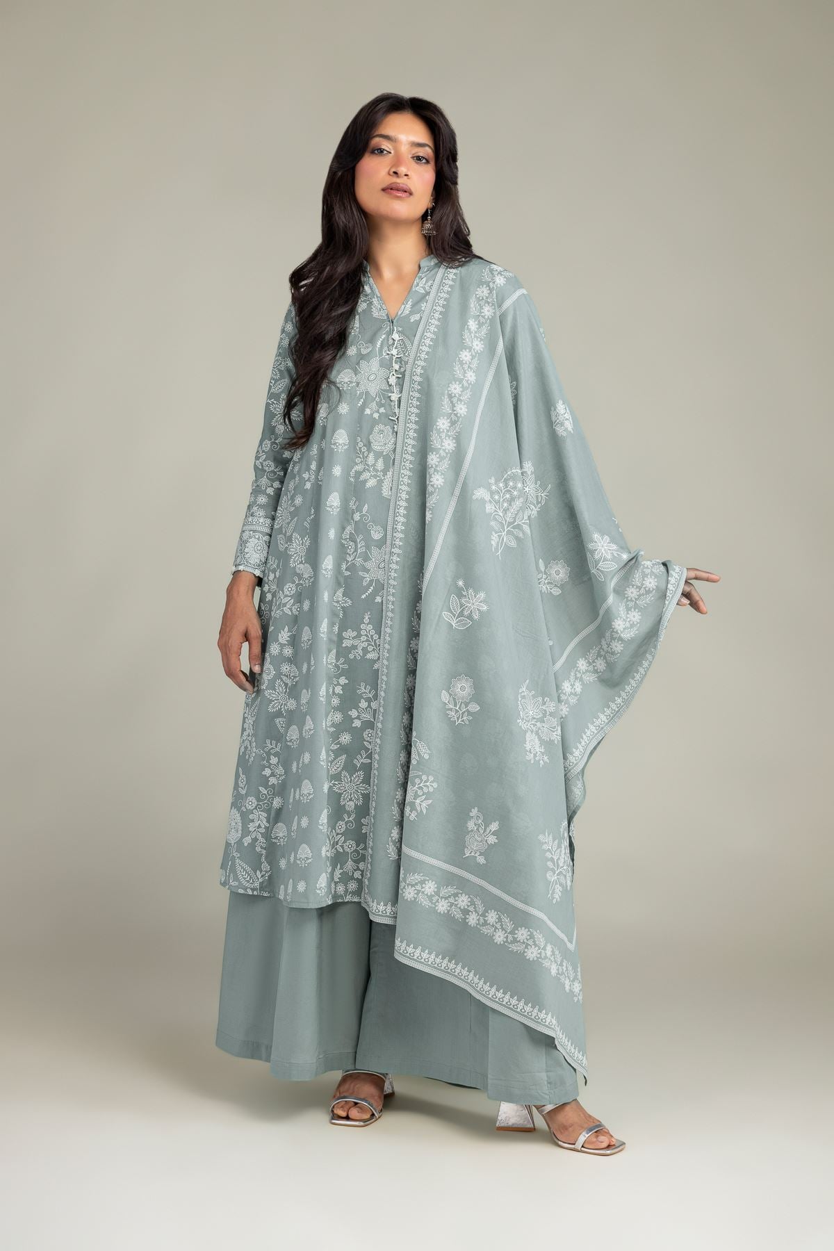 1-26-332-C-A2-VG_MULTI-1 Floral Lawn Dupatta - View 1