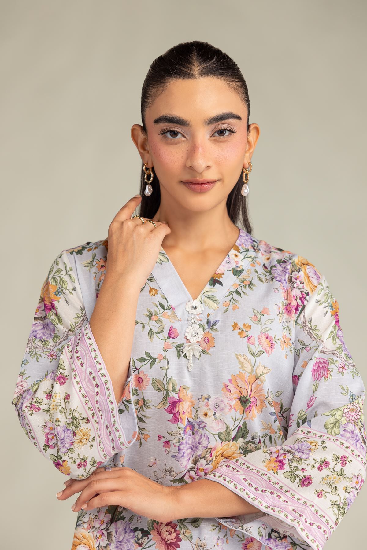 Short Floral Kurta-1 Short Floral Kurta - View 1