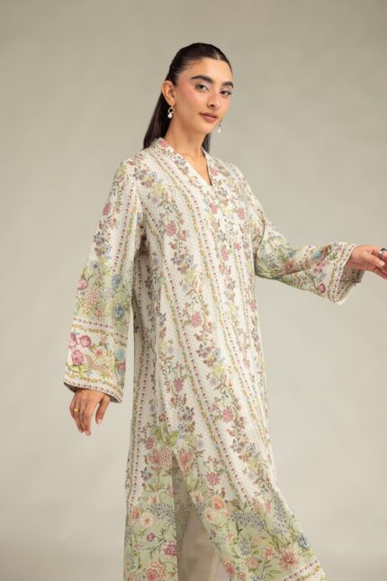 Floral V-Neck Kurta - View 1