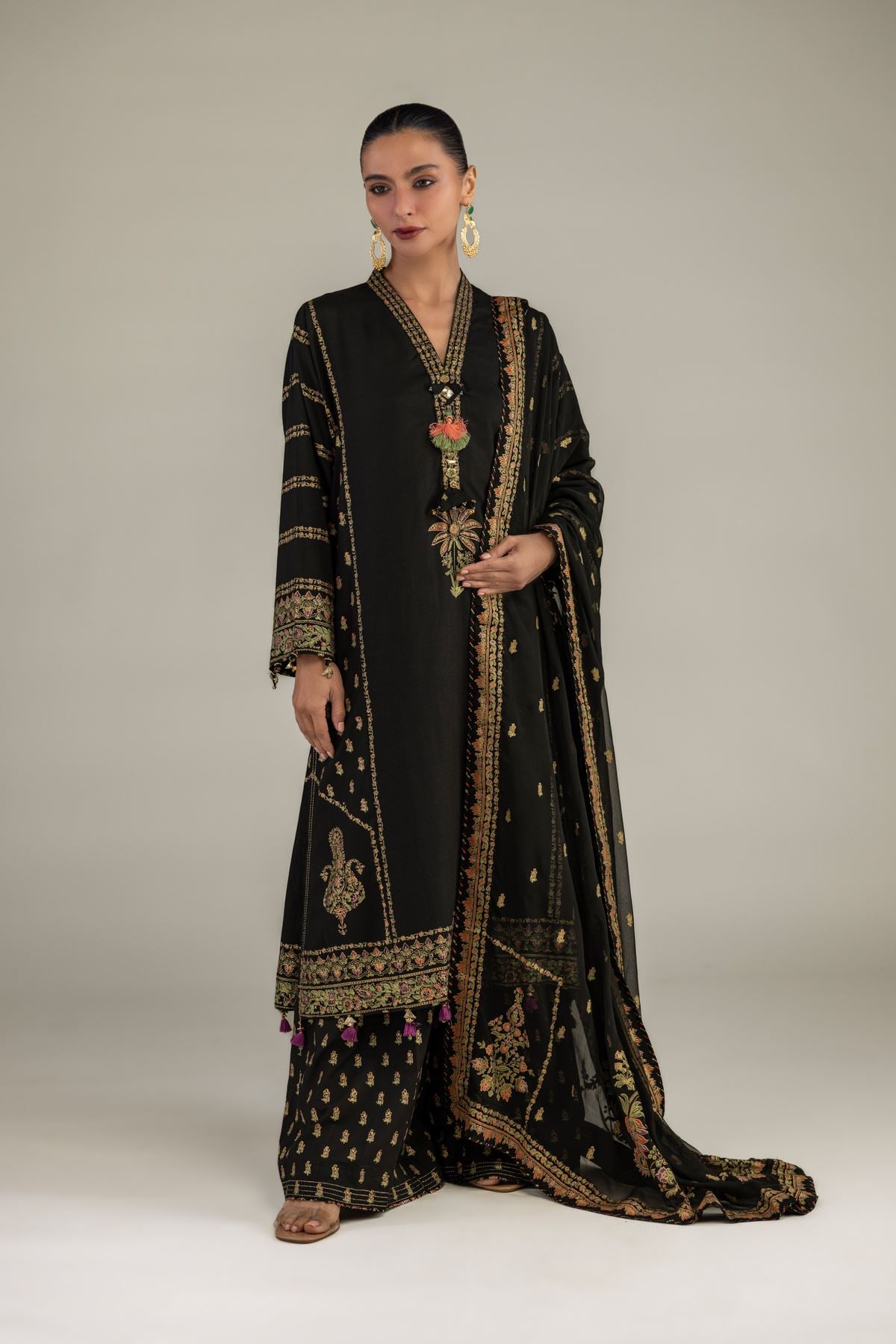 12-26-202-B-F1-VG_MULTI-1 Black Silk Pants - V1
