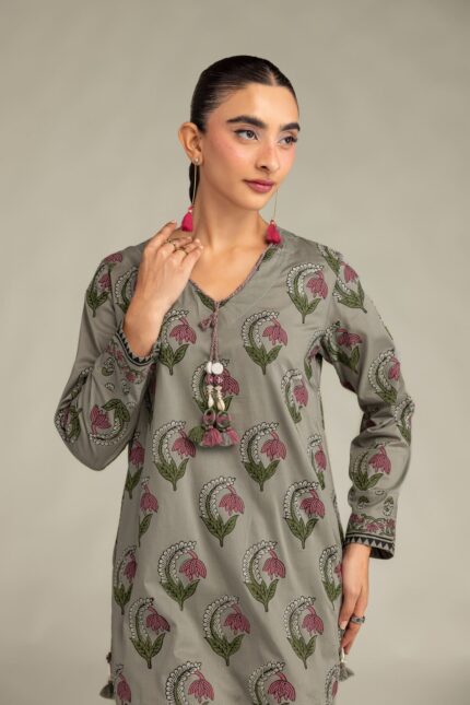 Gray Cambric Kurta - View 2