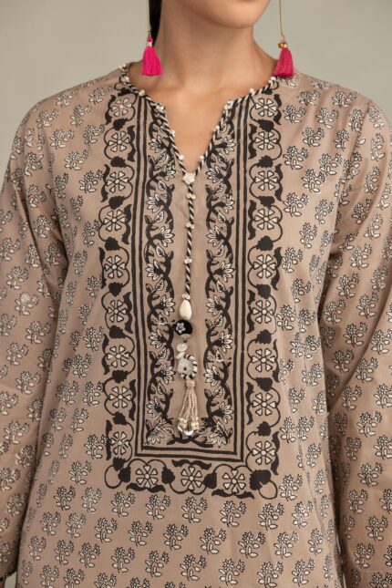 Floral V-Neck Kurta - View 2