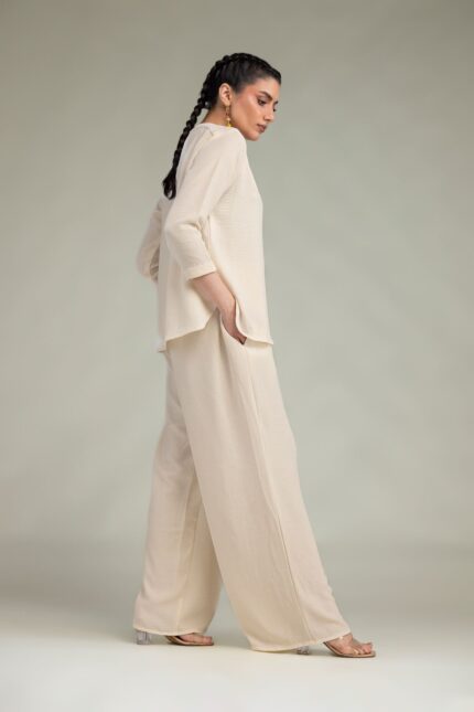 Beige Solid Trousers - V1
