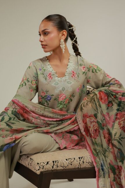 Floral V-Neck Kurta - V1