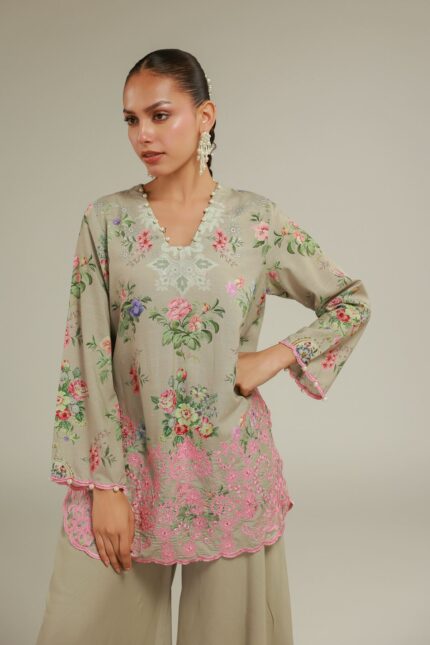 Floral V-Neck Kurta - V2