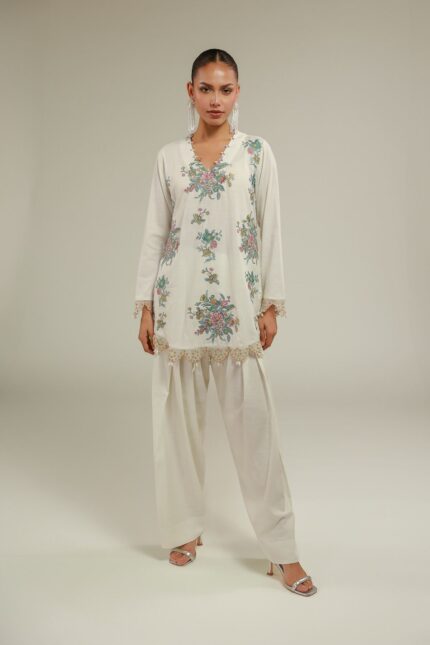 Floral V-Neck Kurta - V2