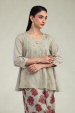 Beige V-Neck Kurta - V2