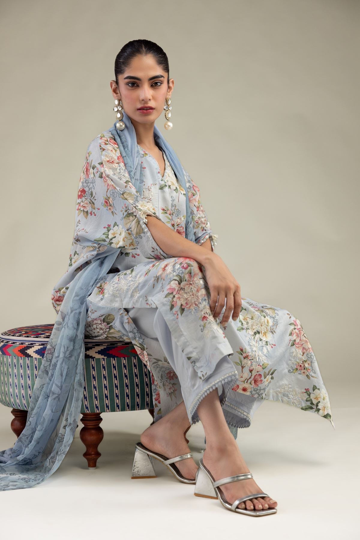 2-26-205-C-E1-VG_MULTI-1 Floral Chiffon Dupatta - V1