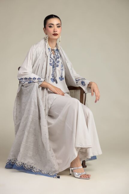 Embroidered Silk Dupatta - V1