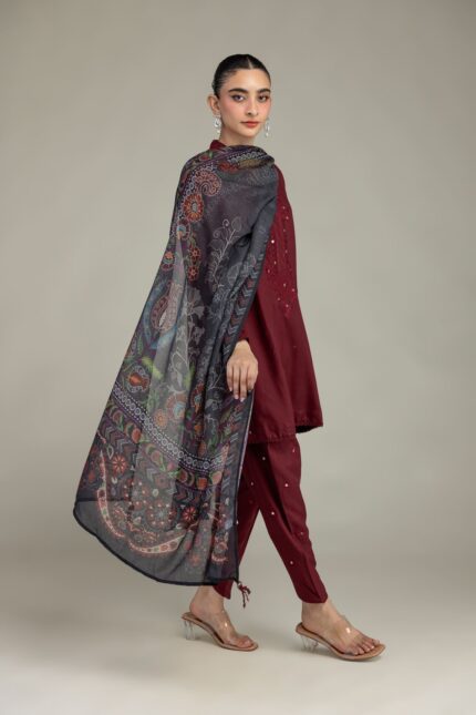 Maroon Silk Shalwar - V1