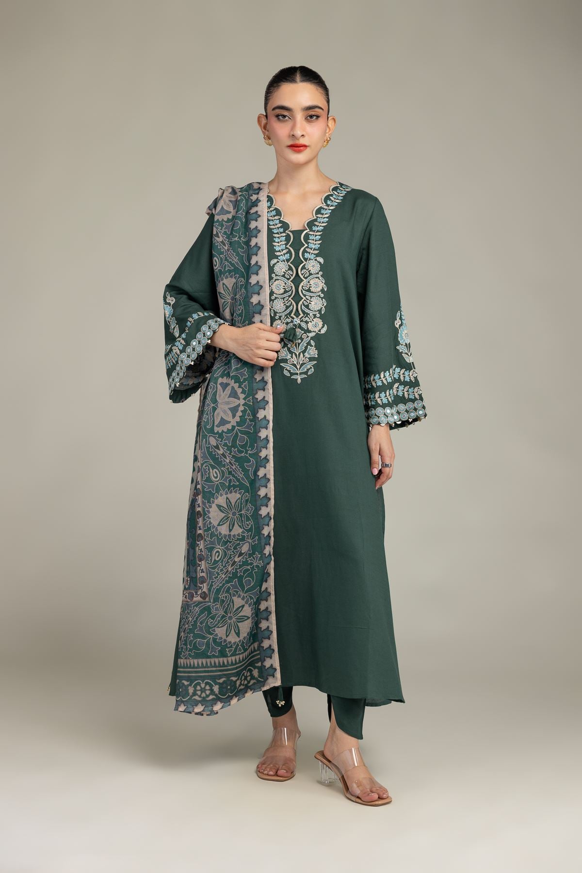 2-26-210-B-F1-VG_MULTI-1 Green Silk Shalwar - V1