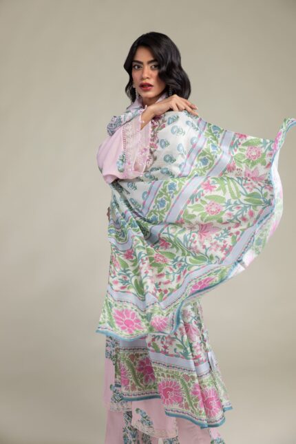Floral Pink Dupatta - V1