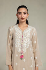 Beige Embroidered Kurta - V6