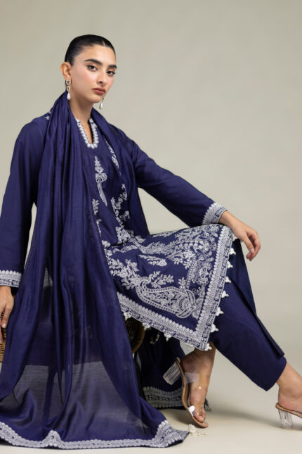Navy Floral Kurta - V1