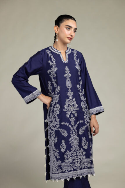 Navy Floral Kurta - V2