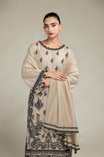 Floral Beige Dupatta - V1