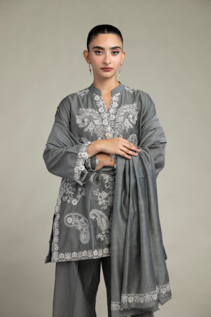 Gray Floral Dupatta - V1
