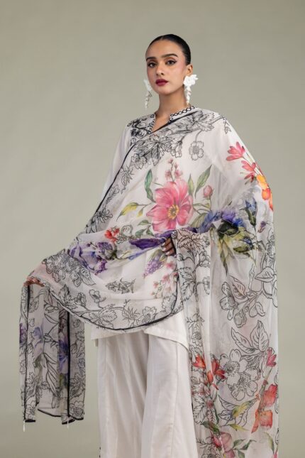 Floral Chiffon Dupatta - V1