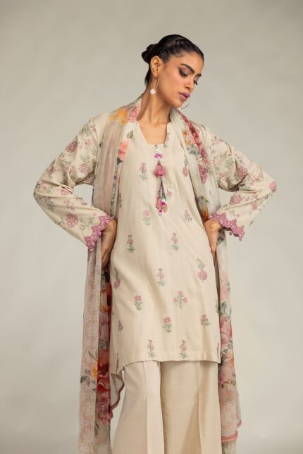 Floral Beige Kurta - V1