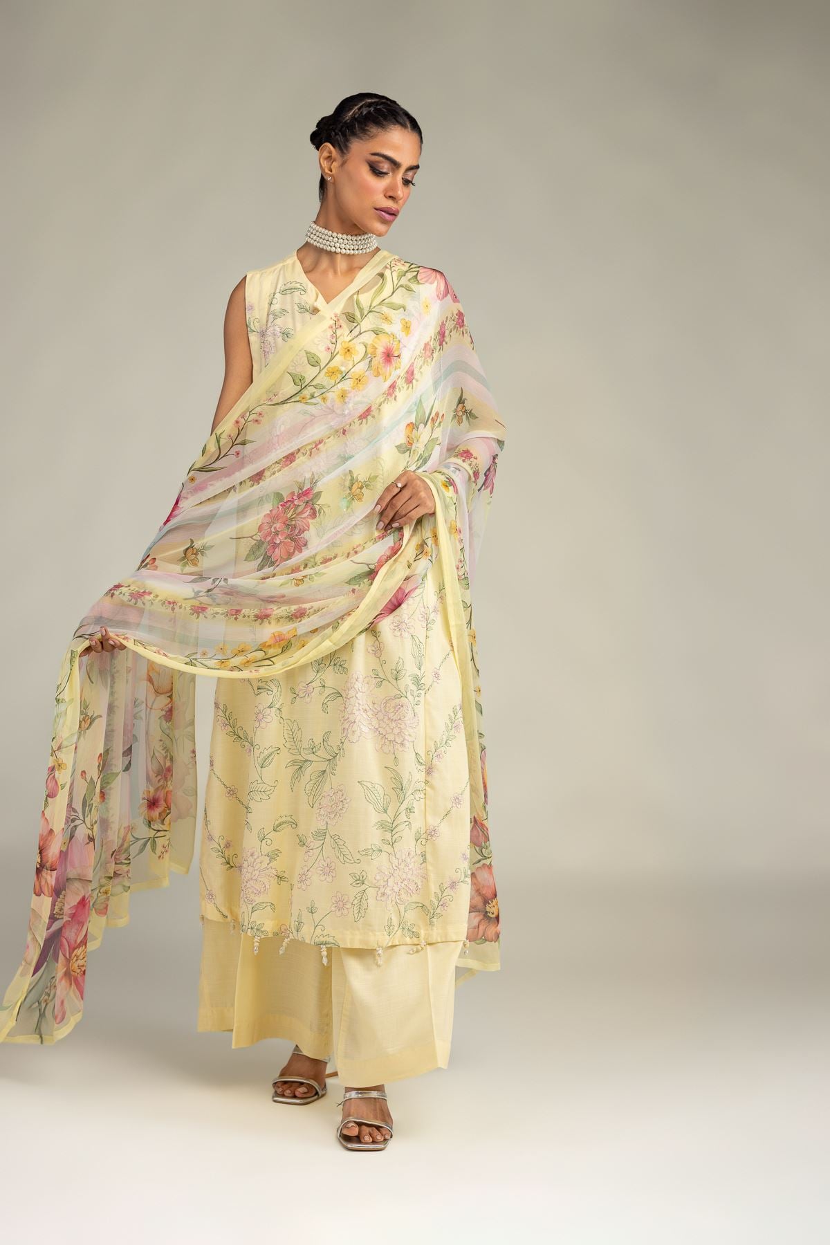2-26-306-A-J1-VG_MULTI-1 Yellow Sleeveless Kurta - V1